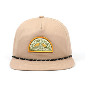 Custom Ripstop Seil Kappe mit gewebtem Aufnäher | "Saltwater Soul" Premium Küsten Souvenir Kappe | Retro 5-Panel strukturierte Angelkappe