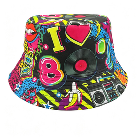 Graffiti Fischerhut, Vintage Sonnenschutzmütze, Unisex Hip-Hop bedruckter Fischerhut 618-2