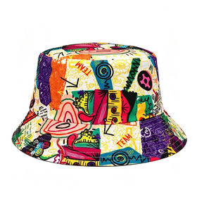 Graffiti Fischerhut, Vintage Sonnenschutzmütze, Unisex Outdoor Hip-Hop Print Fischerhut 618-3