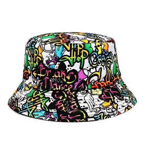 Graffiti Fischerhut, Vintage Sonnenschutzmütze, Unisex Outdoor Hip-Hop Print Fischerhut 618-6