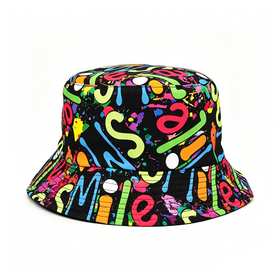 Graffiti Fischerhut, Vintage Sonnenschutzmütze, Unisex Outdoor Hip-Hop Print Fischerhut 618-7