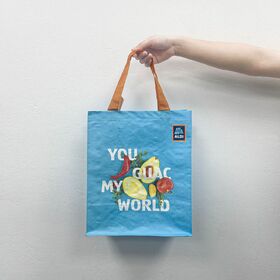 Individuell gestaltbare, recycelte PP-Webtaschen mit Henkel, BOPP-laminiert, OEM/ODM