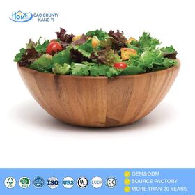 Custom Logo Acacia Wooden Salad Bowl Large Round Wood Serving Bowl for Pasta Popcorn Fruits Dining Catering Tabletop