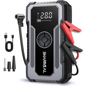 Démarreur de batterie de voiture portable 4 en 1, bloc d'alimentation, chargeur, batterie au lithium, pompe à air pour pneus avec éclairage de secours