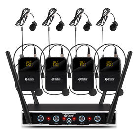 Professionelles 4-Kanal UHF-Funkmikrofonsystem mit verstellbarem Frequenz-Headset, Lavalier-Mikrofon, Bodapack-Sender und Clip