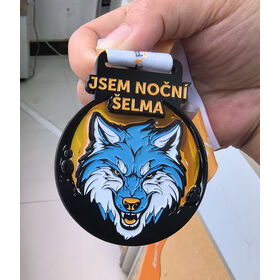 Sportmedaille für Nachtlauf, schwarze E-Beschichtung, transparent, fluoreszierende Farbe