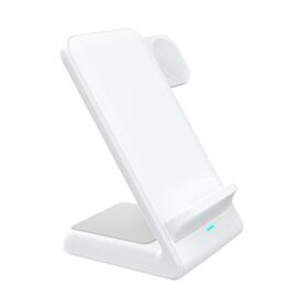 Stand Organizer Meja Pengisi Daya Nirkabel Earbud Logo Kustom, Pengisi Daya Cepat Nirkabel 3-in-1 Portabel 15W