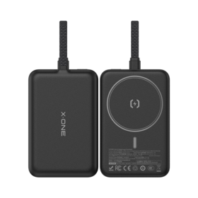 باور بانك X-ONE الجديد 10000 مللي أمبير مع كابل مدمج ومخرج واحد، MagCharge لاسلكي Orbit 22.5 واط شحن سريع أسود