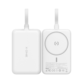 X-ONE New 10000mAH With Buit In Cable and 1 Outputs Power Bank Orbit Wireless MagCharge 22.5W Fast Charging White