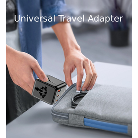Adaptor Perjalanan Universal Seluruh Dunia dengan Dukungan Pengisian Cepat USB C, Adaptor Steker Multi-Port untuk Perjalanan, Perjalanan Bisnis, Liburan