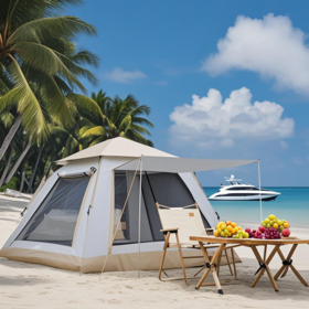 All-Season Family Camping Tent 2 Room 1 Living Double Layer Waterproof and Windproof Simple-installation Pop-up Tent