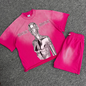 Ensembles T-shirts et Shorts Oversize pour Hommes, Lavage Acide, Tissu Épais, Streetwear Uni, Personnalisables pour Impression