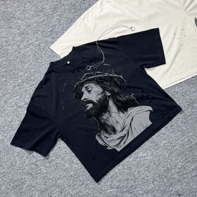 Peso pesado de gran tamaño hombres streetwear distressted camisetas gota hombro boxy cropped algodón camiseta para al por mayor