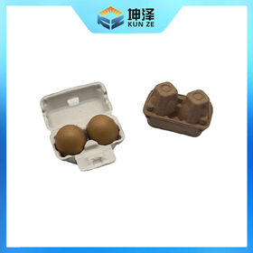 Caja de Huevos con Bandeja para Huevos Personalizable Blanca de 2 Agujeros, Bandeja de Cartón Reciclado Biodegradable para Llevar, Molde de Pulpa