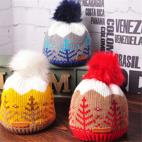 Casquette Jacquard Tricot Père Noël Renne Bébé Enfant, Bonnet Tricot Chaud Automne Hiver, Bonnets de Noël Hiver