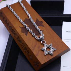 Homme Bijoux Chrome Glacé Cubique Zircone Argent Plaqué Étoile de David Fleur de lis Pendentif Collier Qualité Originale