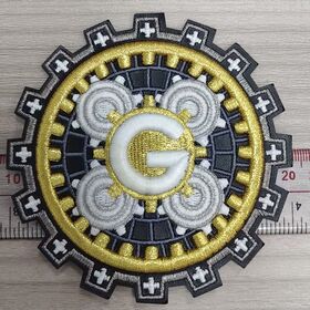 Hochwertige Stickerei plus Prägeaufnäher, Heißschnittkante, 3D-Design, OEKO-TEX Polizeiabzeichen, selbstklebend, goldene Fäden