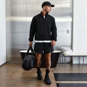 Black Oversized 1/4 Zip Lightweight Track Pullover | Soft Swishy Nylon with Zip Pockets & Bungee Hem
