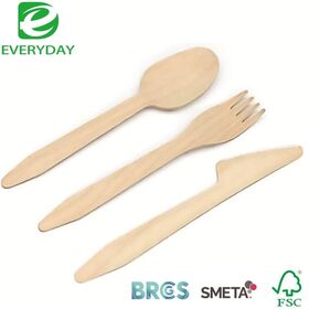 FSC Certified Biodegradable Wooden Cutlery Set Eco Friendly Disposable Spoon Fork Set for Appetizer Plate and Rice Dish