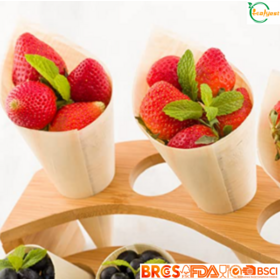 Custom Pack FSC Biodegradable Wooden Cone, Disposable Eco Wood Cone For Cake Sauce