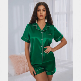 Soie Satin Pyjama Ensemble pour Femmes 2 Pièce Salon Pjs Hiver Correspondant D'été Vêtements De Nuit Bouton Vers Le Bas Chemise