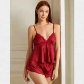 Ensemble Pyjama Sexy en Satin de Soie pour Femmes, 2 Pièces, Tenue d'Intérieur, Chemise Boutonnée Hiver Été