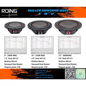 Shallow Subwoofer series Shallow-Mount Design, Deep Bass in Tight Spaces available 8" and 10" and 12" full series