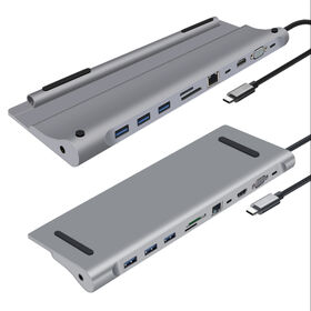 Docking Station Laptop USB C, Hub USB C 11 in 1 Dual Display untuk Banyak Perangkat/4K HDMI/VGA/3USB...