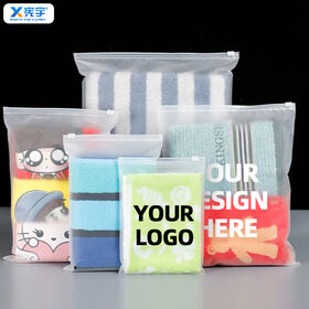 Maßgeschneiderte Logo Frosted Clear Kleider Plastik Verpackung Ziplock Tasche Wasserdicht Staubdicht Polybeutel mit Schieber für Socken, Kleidungsstücke, Schuhe