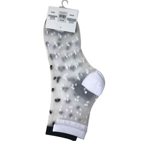 Newly style half socks full jacquard logo, cuff/toe/heel part is pure cotton, other parts are transparent polyester mesh material