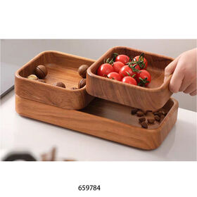 Nampan Saji Kayu Oak Alami, Nampan Dekoratif Kayu untuk Meja Kopi, Camilan, Penyimpanan Desktop