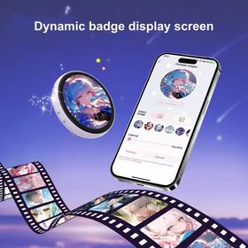 Smart E-badge 1.85" IPS Touch Ble Customizable Digital Pin Badge Wearable Mini Screen for Image Unique Gift for Kids Anime Fans