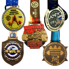 vintage plated zinc alloy sports competition weight lifting medal customizable uv print design