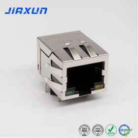 JIAXUN RJ45 SMT CONNECTOR HFJ11-2450E-LS12, 1000 BASE-T INTEGRATED MAGNETICS, EMI SPRING FINGER & LED INCLUDED