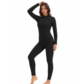 New Solid Modest One Piece Swimwear, Long Sleeve Long Pants Tight Surf Wetsuit Fashion Diving Suit For Women