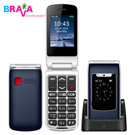 ODM OEM GSM 4G 2.4inch dual screen flip feature phone senior phone cradle SOS emergency button big keyboards large font
