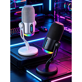 Microphone à condensateur à double interface en gros-XLR/Type-C, cardioïde, contrôle tactile RVB, muet tactile, moniteur d'enregistrement, boîtier en aluminium