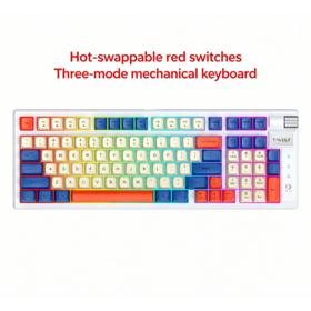 Keyboard Mekanik Tri-Mode Hot Swappable 97 Tombol dengan Switch Merah, Lampu Latar RGB, Full N-Key Rollover, Keyboard Gaming Anti-Percikan