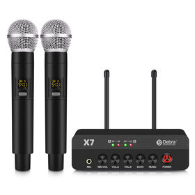 Professional 2-channel UHF wireless microphone system TV Karaoke with Reverb Fiber Input handheld mic EQ adjustable