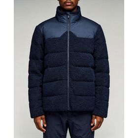 Chaqueta Acolchada de Invierno para Hombre con Cuello Alto de Sherpa y Forro Polar Spliced, Abrigo Cálido Cortavientos Azul Marino con Cremallera Completa y Bolsillos
