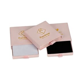 Grosir Kotak Kertas Hadiah Pink Laci untuk Perhiasan Kalung Kotak Kemasan Kaku dengan Sisipan Spons