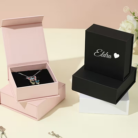 Custom Name Printed Square Paper Jewelry Box, Magnetic Flip Lid Gift Packaging Case for Ring, Earring, Pendant, Bracelet Wedding