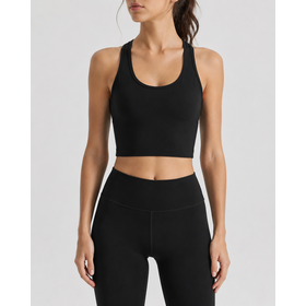Atasan Tank Top Olahraga Wanita Racerback Pendek, Hitam Cepat Kering Dukungan Sedang Yoga Gym Workout