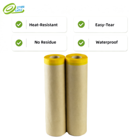 W089 Papel Kraft Engomado Pre-cinta con Cinta Washi Naranja para Pintura Automotriz, Fácil de Rasgar, Resistente a Altas Temperaturas