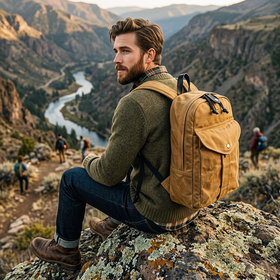 23L Waxed Canvas Backpack Weather-Resistant Tin Cloth, Reinforced Base, Padded 15" Laptop Sleeve, Expandable Pocket