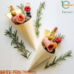 Eco Friendly FSC Certified Biodegradable Wood Cone Holder Takeaway Food Container China Direct Factory