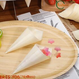 Eco Friendly FSC Certified Biodegradable Wood Cone Holder Takeaway Food Container China Direct Factory Price