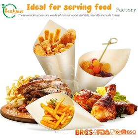 FSC Certified Biodegradable Wood Cone Holder Takeaway Food Container Factory Price