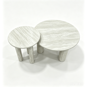 Minimalistischer runder Couchtisch aus Naturtravertin für Café-Wohnzimmerdekoration & Esszimmerstuhl & Teetisch