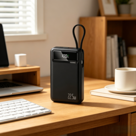 OEM 10000mAh PD22.5W Fast Charging Power Bank, Built-in Cable Digital Display Portable External Battery for Mobile Phones